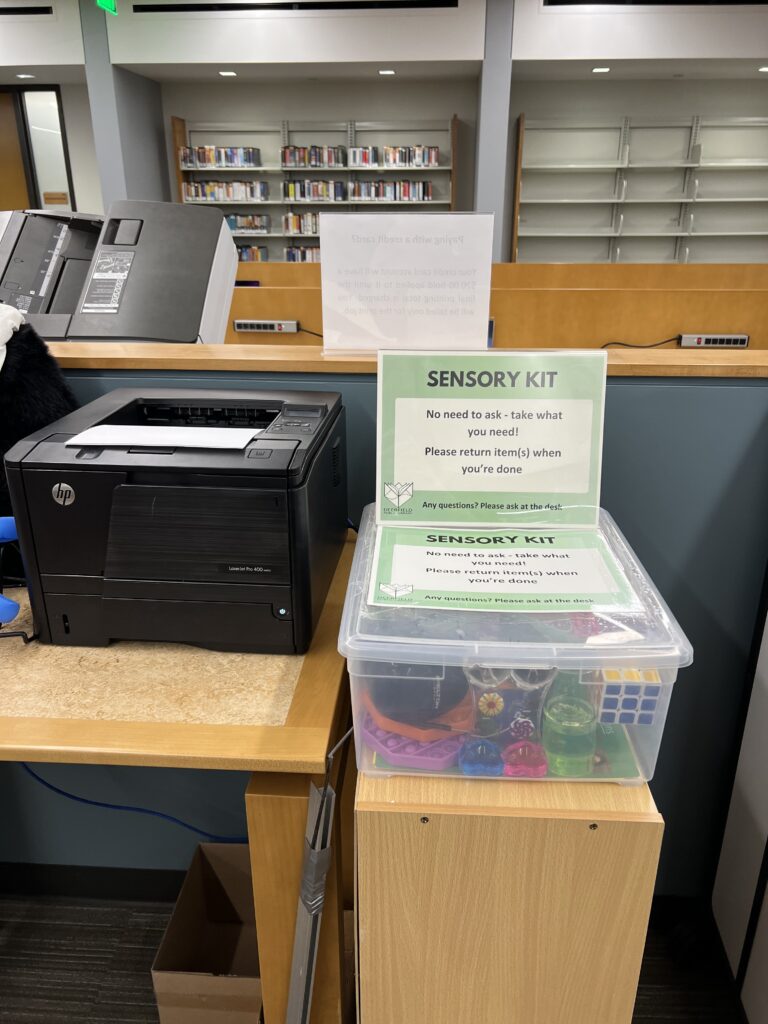 Sensory Kit box, by the fax machines downstairs